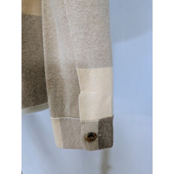 Neiman Marcus 100 Cashmere Colorblock Cardigan Jacket Beige Tan Neutral Small - Picture 6 of 8